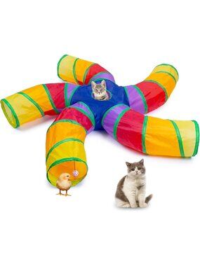 New Large Cat Tunnel - S-Shape 5-Way Collapsible Tube for Cats - Multicolor